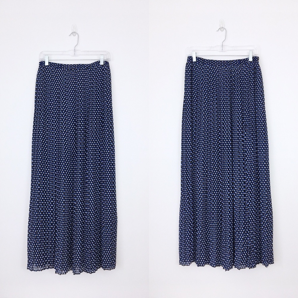 Michael Kors Polka Dot Pleated Slit Maxi Skirt